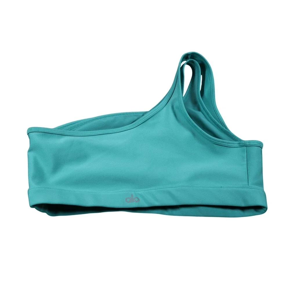 ALO Bra Womens S Green Sports Bra Racerback Yoga Nylon Blend Logo Fitted